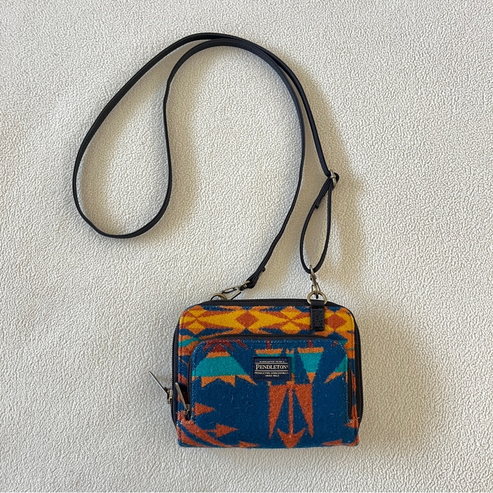 Pendleton Euc Wool Aztec Blue Orange Turquoise Cr… - image 1